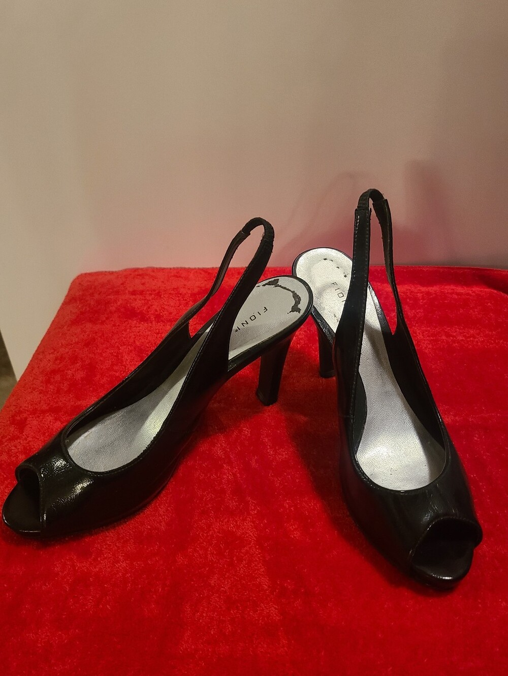 FIONI Black Peep-Toe Slingback Platform Heels, 6-1/2